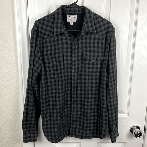 Lucky Brand Men’s Long Sleeve Snap Button Up Lined Check Flannel Shirt, Size L - Picture 1 of 7